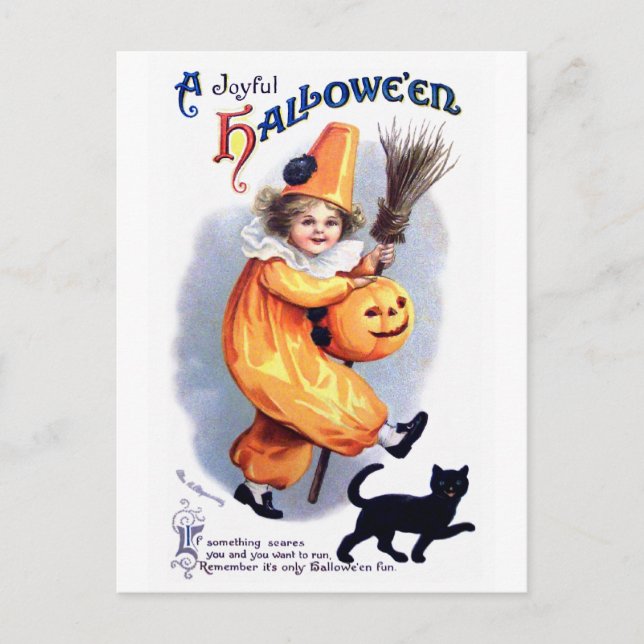 Ellen H. Clapsaddle: Halloween Harlequin with Cat Postcard (Front)