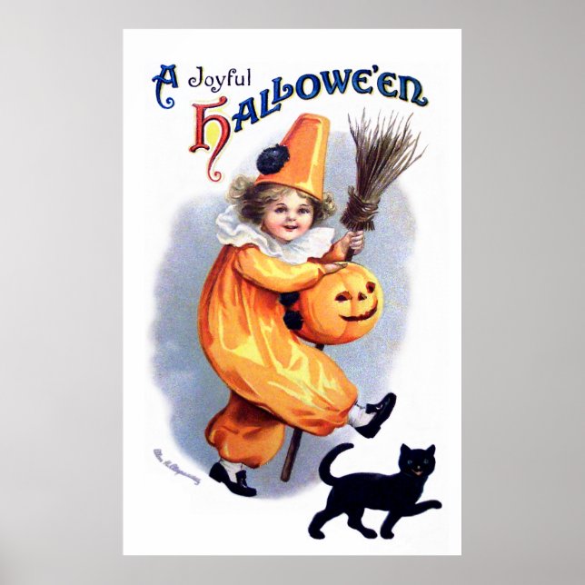 Ellen H. Clapsaddle: Halloween Harlequin with Cat Poster (Front)