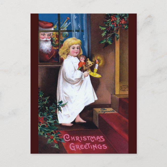 Ellen H. Clapsaddle: Santa Looking through Window Holiday Postcard (Front)