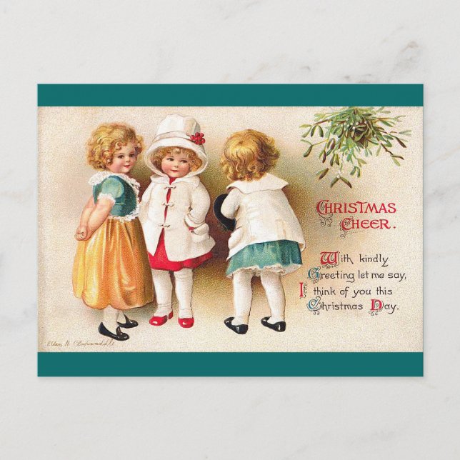 Ellen H. Clapsaddle - Three Cute Girls Holiday Postcard (Front)