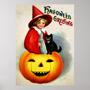 Ellen H. Clapsaddle: Witch in Jack O'Lantern Poster