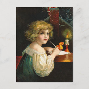 Ellen H. Clapsaddle - Writing Christmas Girl Holiday Postcard