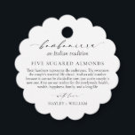 Ellesmere An Italian Tradition 5 Sugared Almonds Favour Tags<br><div class="desc">These sugared almonds wedding favour tags feature a minimalist design and calligraphy heading. Personalise the tags with your names, the script heading is not editable. These favour tags can be used for weddings, bridal showers, baby showers, birthdays, or any other event. For more advanced customisation of this design, simply select...</div>