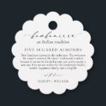 Ellesmere An Italian Tradition 5 Sugared Almonds Favour Tags<br><div class="desc">These sugared almonds wedding favour tags feature a minimalist design and calligraphy heading. Personalise the tags with your names, the script heading is not editable. These favour tags can be used for weddings, bridal showers, baby showers, birthdays, or any other event. For more advanced customisation of this design, simply select...</div>