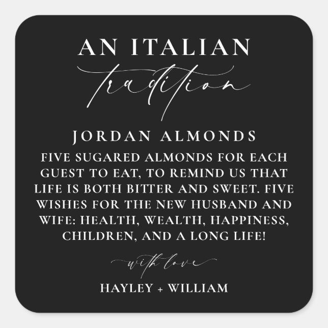 Ellesmere Black Italian Tradition Sugared Almonds Square Sticker (Front)