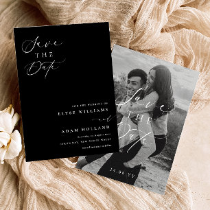 Ellesmere Black Minimalist Wedding Save The Date Invitation