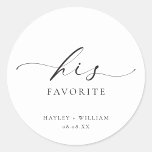 Ellesmere His Favourite Favour Classic Round Stick Sticker<br><div class="desc">These wedding favour stickers feature a minimalist design and calligraphy heading. Personalise the bags with your names and date, the script heading is not editable. These favour stickers can be used for weddings, bridal showers, baby showers, birthdays, or any other event. For more advanced customisation of this design, simply select...</div>