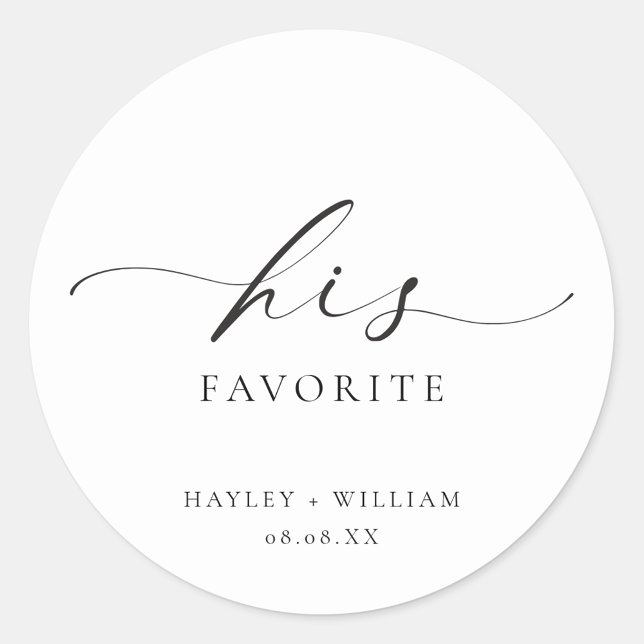 Ellesmere His Favourite Favour Classic Round Stick Sticker (Ellesmere His Favorite Wedding Favors Sticker)