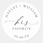 Ellesmere His Favourite Favour Classic Round Stick Sticker<br><div class="desc">These wedding favour stickers feature a minimalist design and calligraphy heading. Personalise the stickers with your names and date, the script heading is not editable. These favour stickers can be used for weddings, bridal showers, baby showers, birthdays, or any other event. For more advanced customisation of this design, simply select...</div>