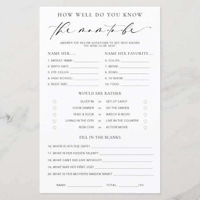 Ellesmere How Well Do You Know The Mum-to-be Game (Front)