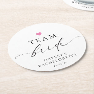 Ellesmere Minimalist Team Bride Bachelorette Round Paper Coaster