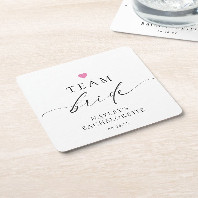 Ellesmere Minimalist Team Bride Bachelorette Square Paper Coaster (Angled)