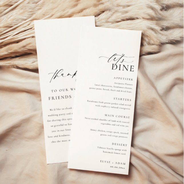 Ellesmere Minimalist Wedding Long Menu & Thank You (Minimalist wedding menu and thank you card)