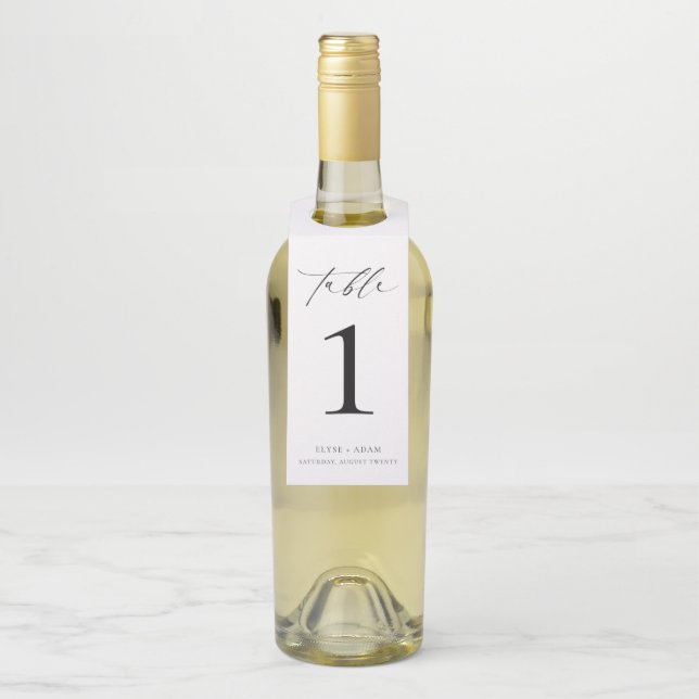 Ellesmere Minimalist Wedding Table Number Bottle Tag (On Bottle)