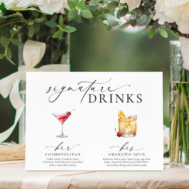 Ellesmere Modern Minimal Signature Drinks Sign (Signature Drinks Sign Ellesmere White)