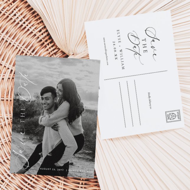 Ellesmere Modern Minimalist Photo Save The Date  Postcard (Save The Date Postcards Ellesmere White )