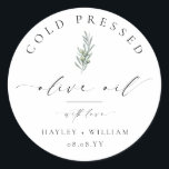 Ellesmere Olive Oil Classic Round Sticker<br><div class="desc">These favour stickers feature a minimalist design and calligraphy heading. Personalise with your names and date, the script heading is not editable. These favour sticker can be used for weddings, bridal showers, baby showers, birthdays, or any other event. For more advanced customisation of this design, simply select the "Customise It"...</div>