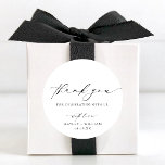 Ellesmere Thank You Wedding Favour Classic Round Sticker<br><div class="desc">These wedding favour stickers feature a minimalist design and calligraphy heading. Personalise the bags with your names and date, the script heading is not editable. These favour stickers can be used for weddings, bridal showers, baby showers, birthdays, or any other event. For more advanced customisation of this design, simply select...</div>
