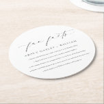 Ellesmere Wedding Fun Facts Round Paper Coaster<br><div class="desc">Entertain your wedding guests with some fun and interesting facts about your love story with these wedding fun facts paper drink coasters. The design features a minimalist design with a script calligraphy heading. The script heading is an image that cannot be edited. All of the other text is fully editable....</div>