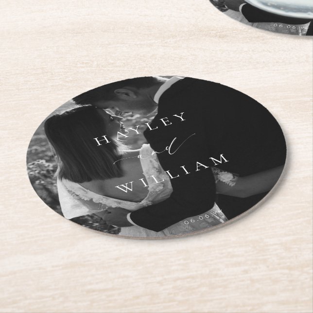 Ellesmere Wedding Photo Round Paper Coaster (Angled)