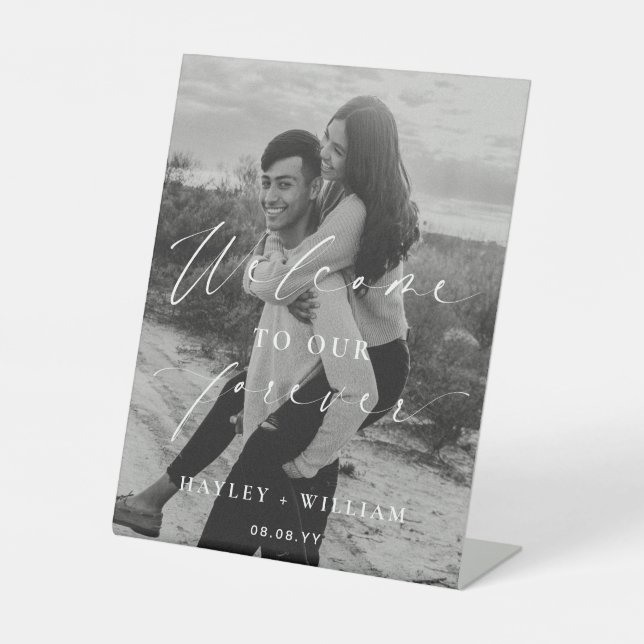 Ellesmere Welcome To Our Forever Wedding Welcome Pedestal Sign (Front)