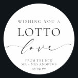 Ellesmere Wishing You A Lotto Love Wedding Classic Round Sticker<br><div class="desc">These lotto ticket wedding favour stickers feature a minimalist design and calligraphy heading. Personalise the stickers with your names and date, the script heading is not editable. These favour stickers can be used for weddings, bridal showers, baby showers, birthdays, or any other event. For more advanced customisation of this design,...</div>