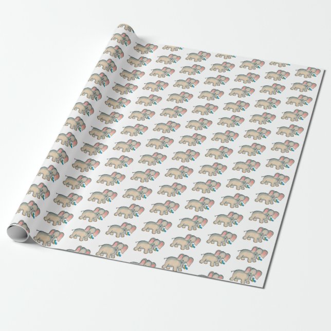 Ellie Elephant and the Bluebird isolated on white Wrapping Paper (Unrolled)