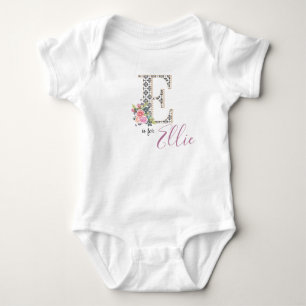 Ellie Name Baby Outfit Letter E Romper Floral Girl Bodysuit