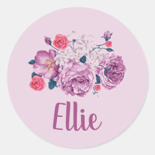 Ellie Name Floral Custom Vintage Flower Pink Girl  Classic Round Sticker