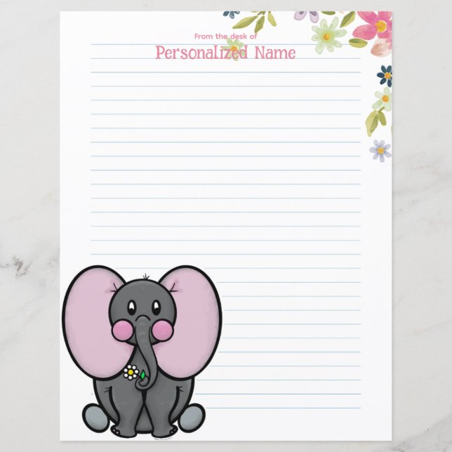 Ellie Phant Floral Lined Paper Sheet (Front)