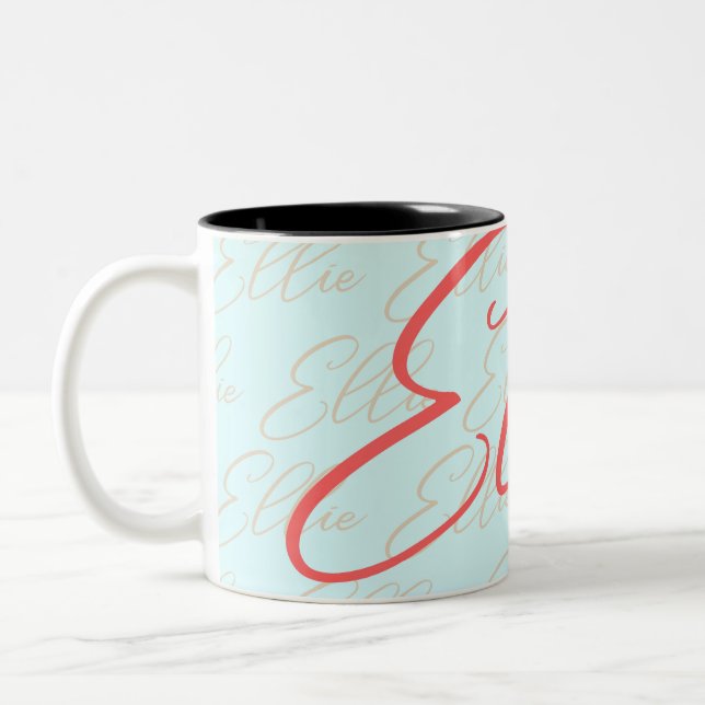 Ellie Repeating Name Pattern  Two-Tone Coffee Mug (Left)
