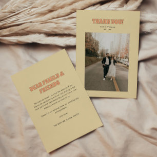 ELLIE Retro Modern & Bold Wedding Photo Thank You Card