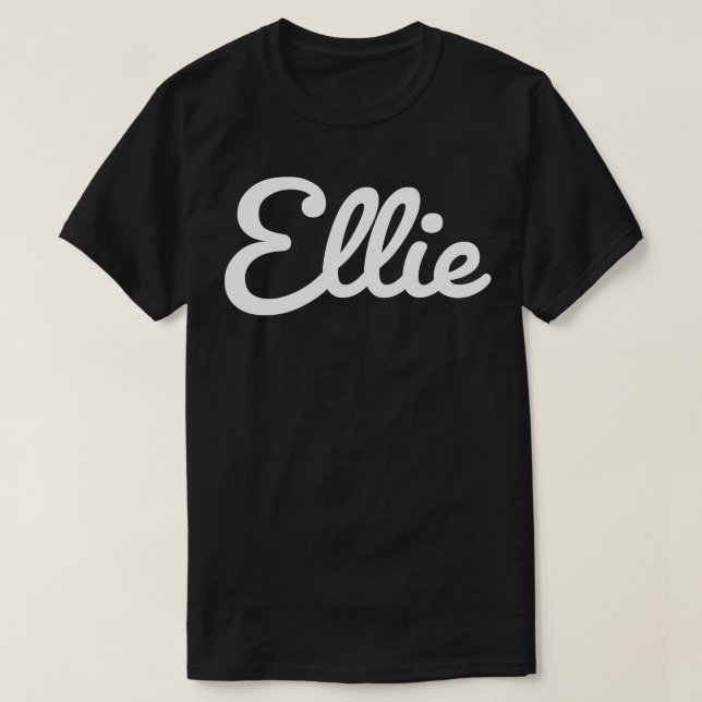 Ellie Typography White Cursive Script T-Shirt (Design Front)