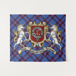 Elliot Clan Badge & Unicorns w/Tartan  Tapestry