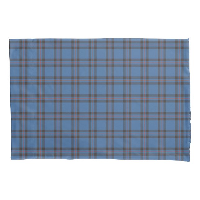 Elliot Clan Blue and Brown Scottish Tartan Pillowcase (Front)