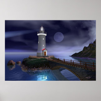 Elliot Key Lighthouse - Full Moon Poster