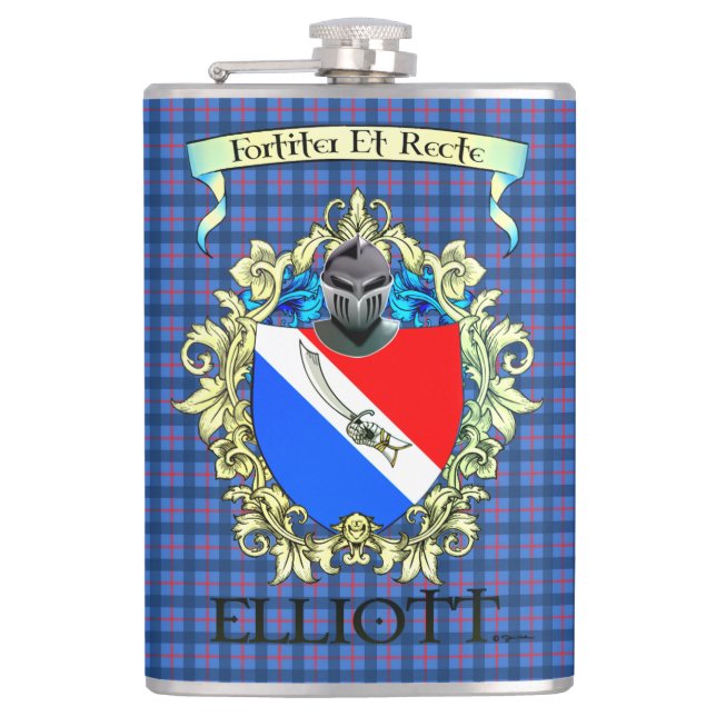 Elliott Tartan and Crest Hip Flask (Front)