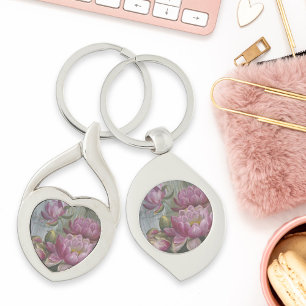 Ellis Rowan Pink Water Lily Vintage Flowers Key Ring