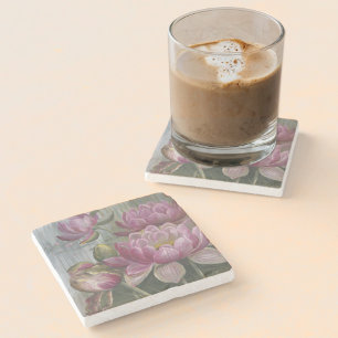 Ellis Rowan Pink Water Lily Vintage Flowers Stone Coaster