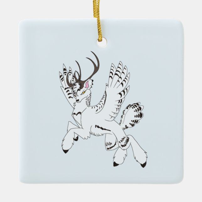 Ellis-Untamed Arctic OC Fantasy Winged Reindeer Ceramic Ornament (Front)
