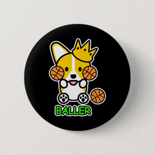 Ello Corgi Baller Basketball Cute Welsh Corgi Dog 6 Cm Round Badge