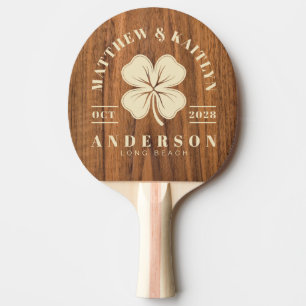 Elm Wood Irish Clover Wedding Crest Ping Pong Paddle