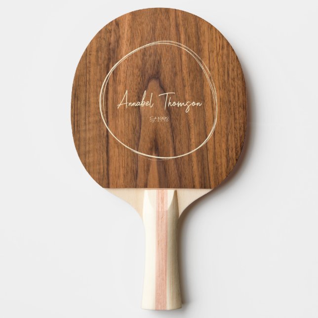 Elm Wood Name in Drawn Circle  Ping Pong Paddle (Front)