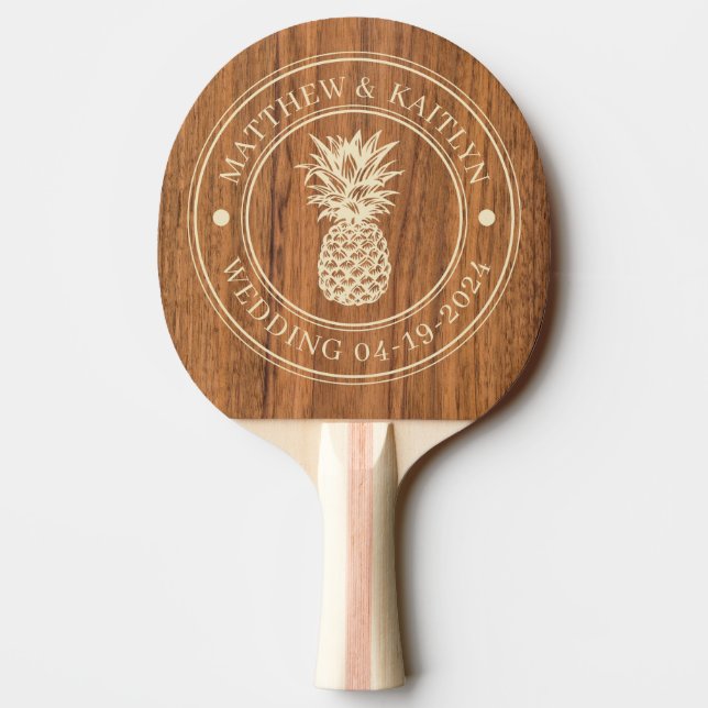 Elm Wood Pineapple Wedding Names Ping Pong Paddle (Back)