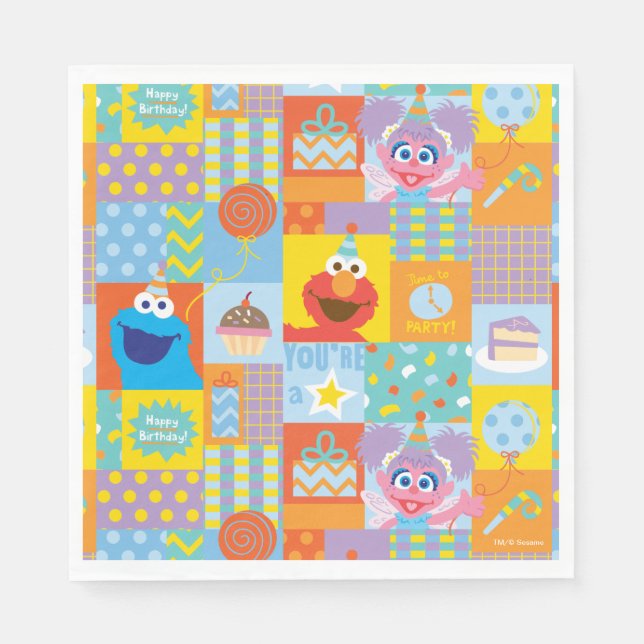 Elmo, Abby, and Cookie Monster Birthday Pattern Napkin (Front)