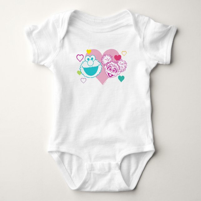 Elmo & Abby Cadabby Valentine Hearts Pattern Baby Bodysuit (Front)