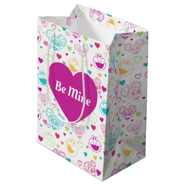 Elmo & Abby Cadabby Valentine Hearts Pattern Medium Gift Bag (Back Angled)