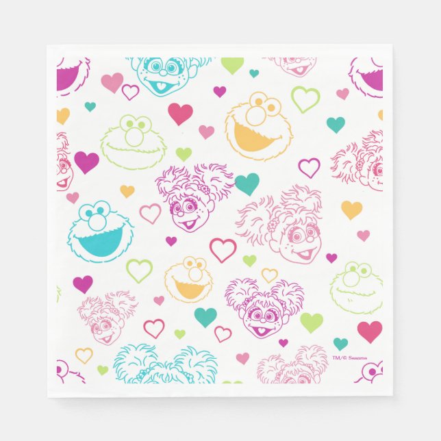 Elmo & Abby Cadabby Valentine Hearts Pattern Napkin (Front)