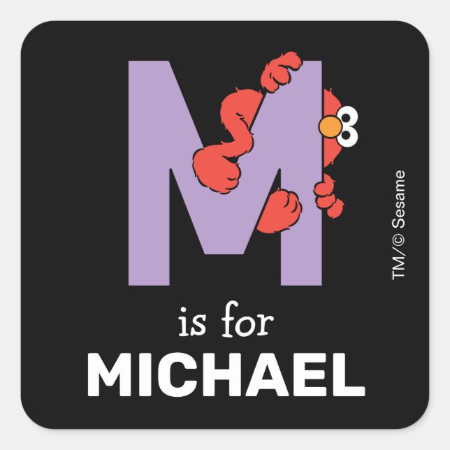 Elmo Alphabet | M Purple Square Sticker (Front)