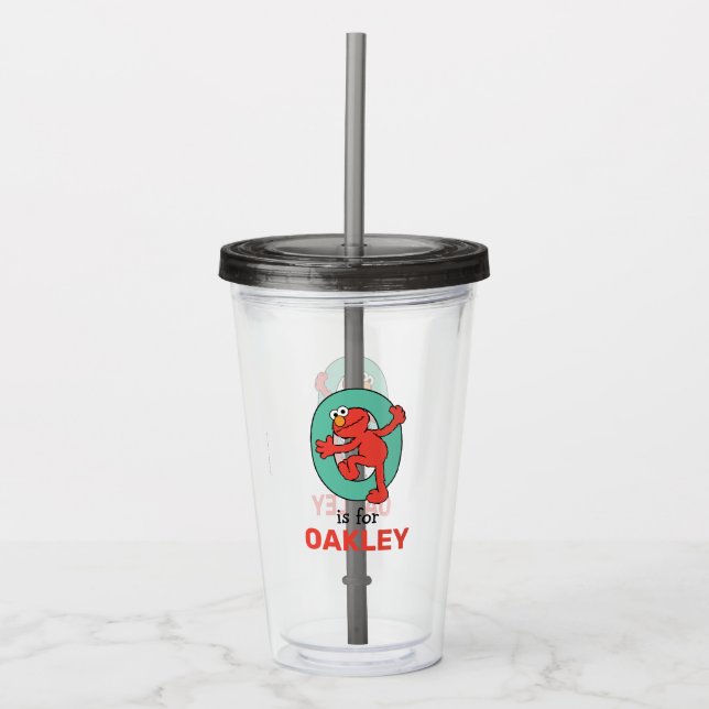 Elmo Alphabet | O Teal Acrylic Tumbler (Front)